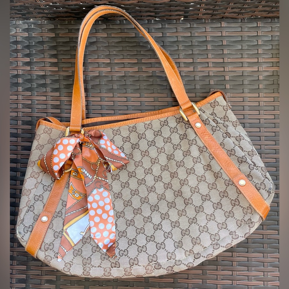 Authentic Gucci Tote Bag Shoulder Handbag Brown Monogram